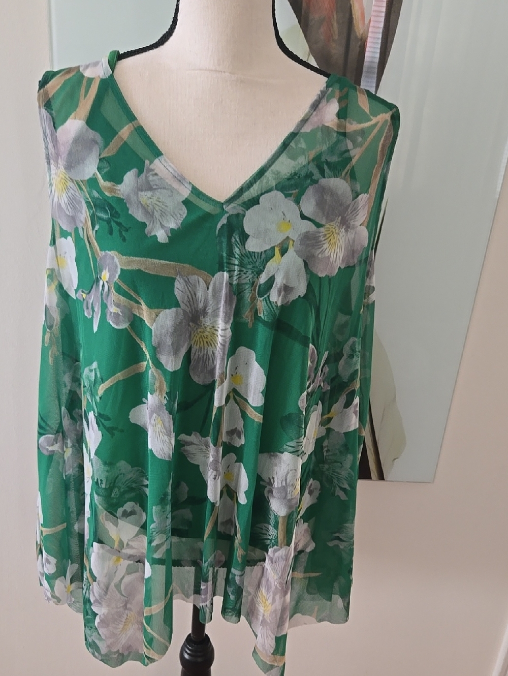 INC International Concepts Green Floral V-Neck Tunic